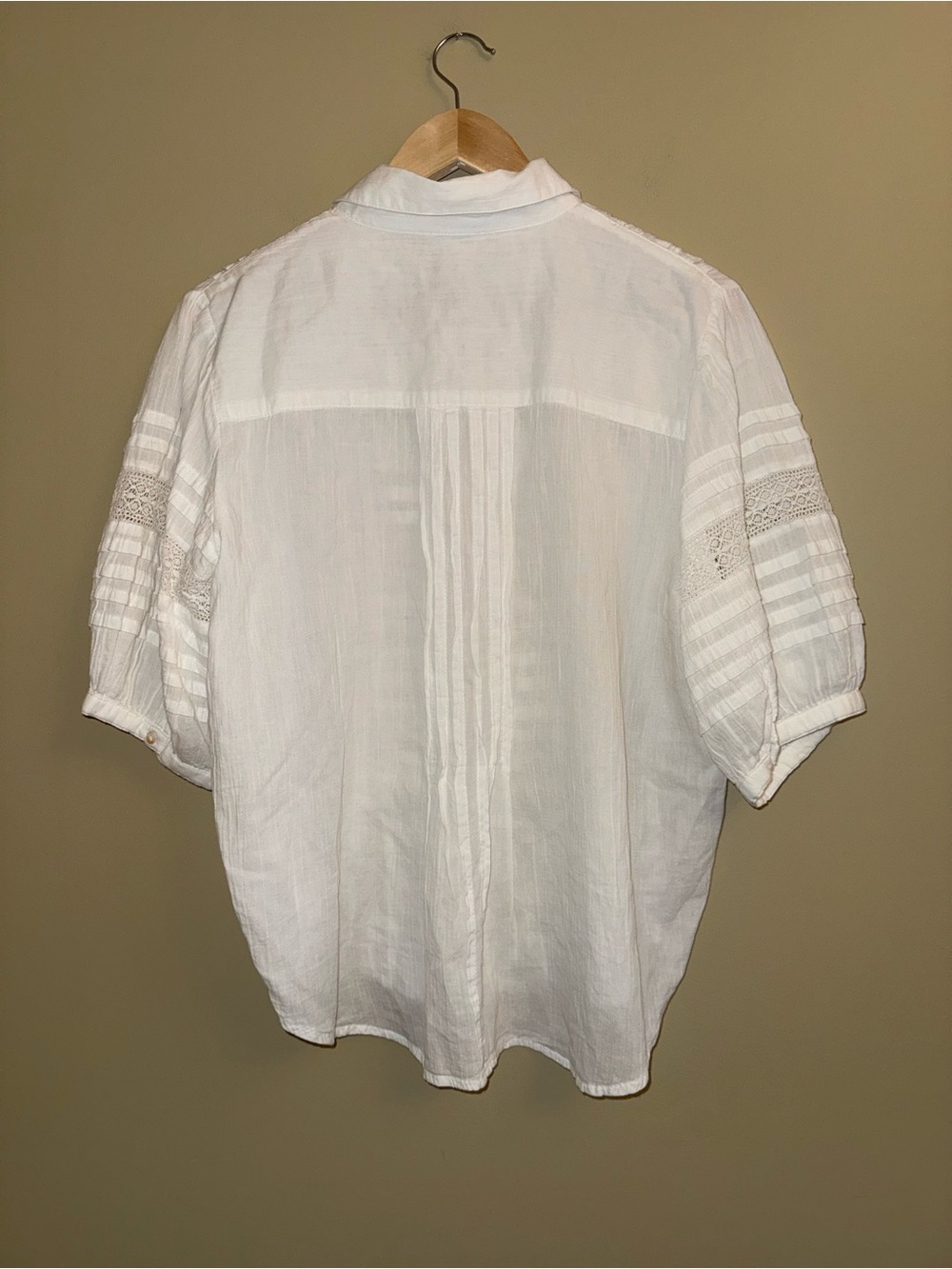 Sundance White Puff 3/4 Sleeves Button Up Top M Eyelet Summer Flowy Cotton Sheer - Picture 5 of 9